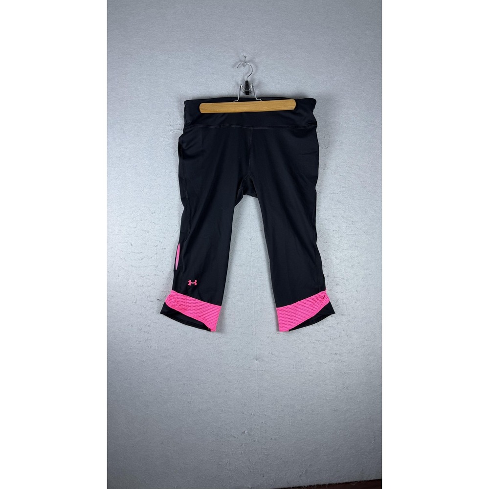 Under Armour Capri Pants Womens Medium Black Pink Power In Pink Running‎ Workout